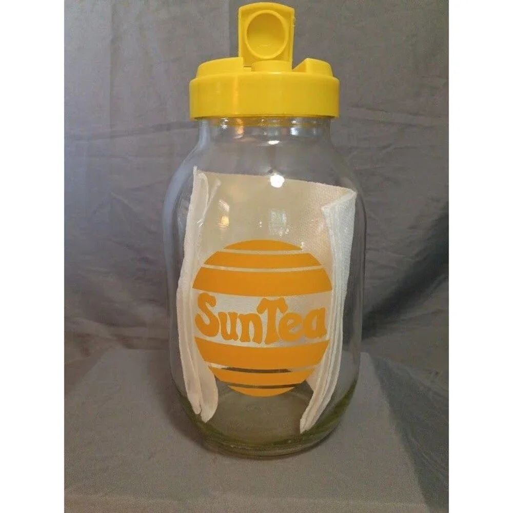 Sun Tea Ice Tea Recipe Vintage Carlton 3 Liter USAGlass Jar Yellow FREE SHIP!